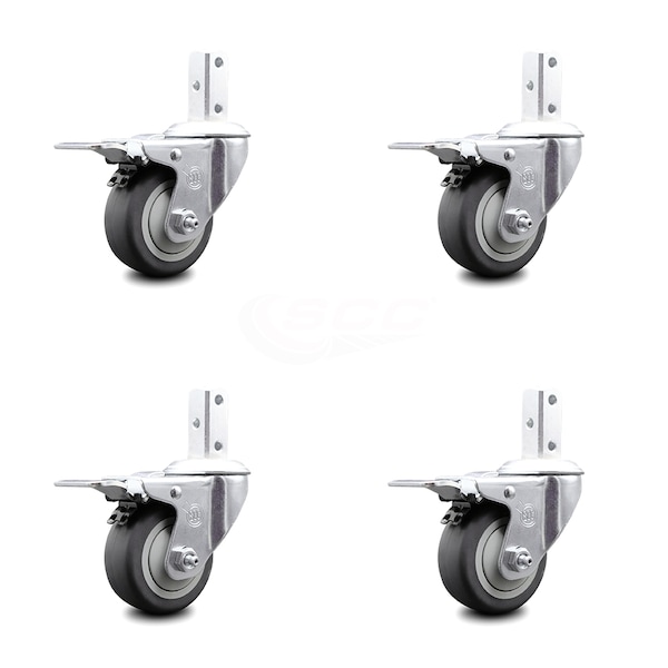 3 Inch Thermoplastic Rubber 7/8 Inch Square Stem Caster Set Total Lock Brake SCC